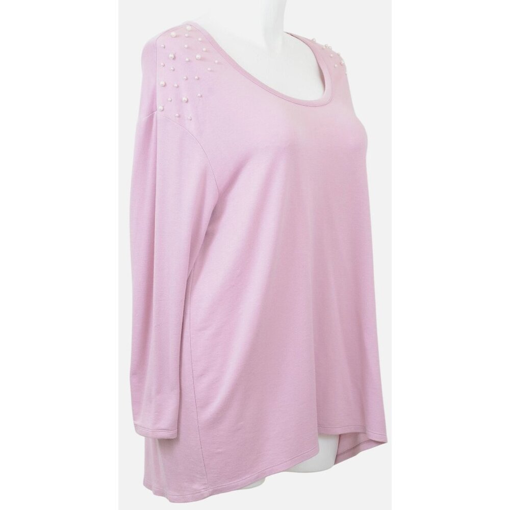 Lane Bryant‎ Lavender PLUS Size 18/20 Pearls Long Sleeve Tunic Tee Top Blouse